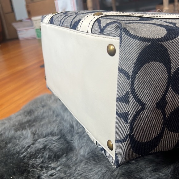 NWT Coach Resort Denim Signature +Parchment Leather Tote Weekend Carry-on 10600 - Picture 10 of 14